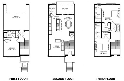three floor plan of a house with different views of the floors